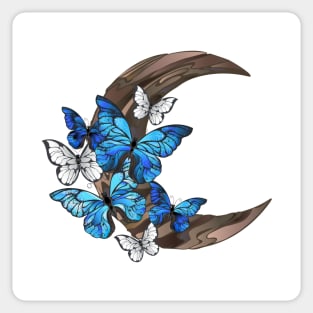 Blue butterflies on wooden crescent Sticker